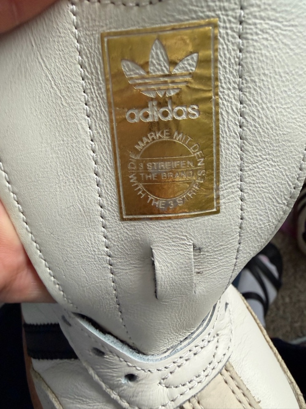 adidas Samba OG Leather Sneaker in Cream with Black Stripes and Gum Sole - Picture 7 of 8